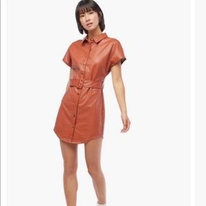 JustFab Brown Faux Leather Belted Dress